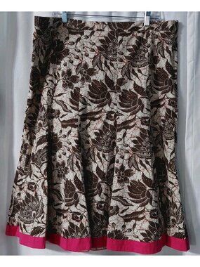 Old Navy Midi Skirt Size 18 A line Pleated Floral Brown Pink Fairy Length 30"